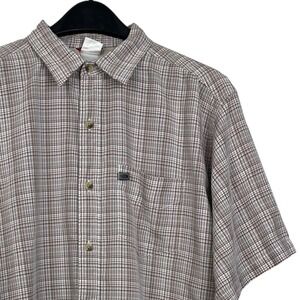 The North Face Mens L Wicking Hiking Modal Blend Short Sleeve Shirt Brown Plaid